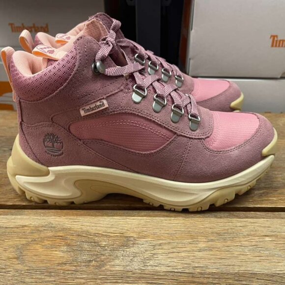 TIMBERLAND WOMEN'S MT MADDSEN PEAK MD LACE WATERPROOF BOOT PINK SUEDE  A41Q8-A1D - Picture 1 of 9
